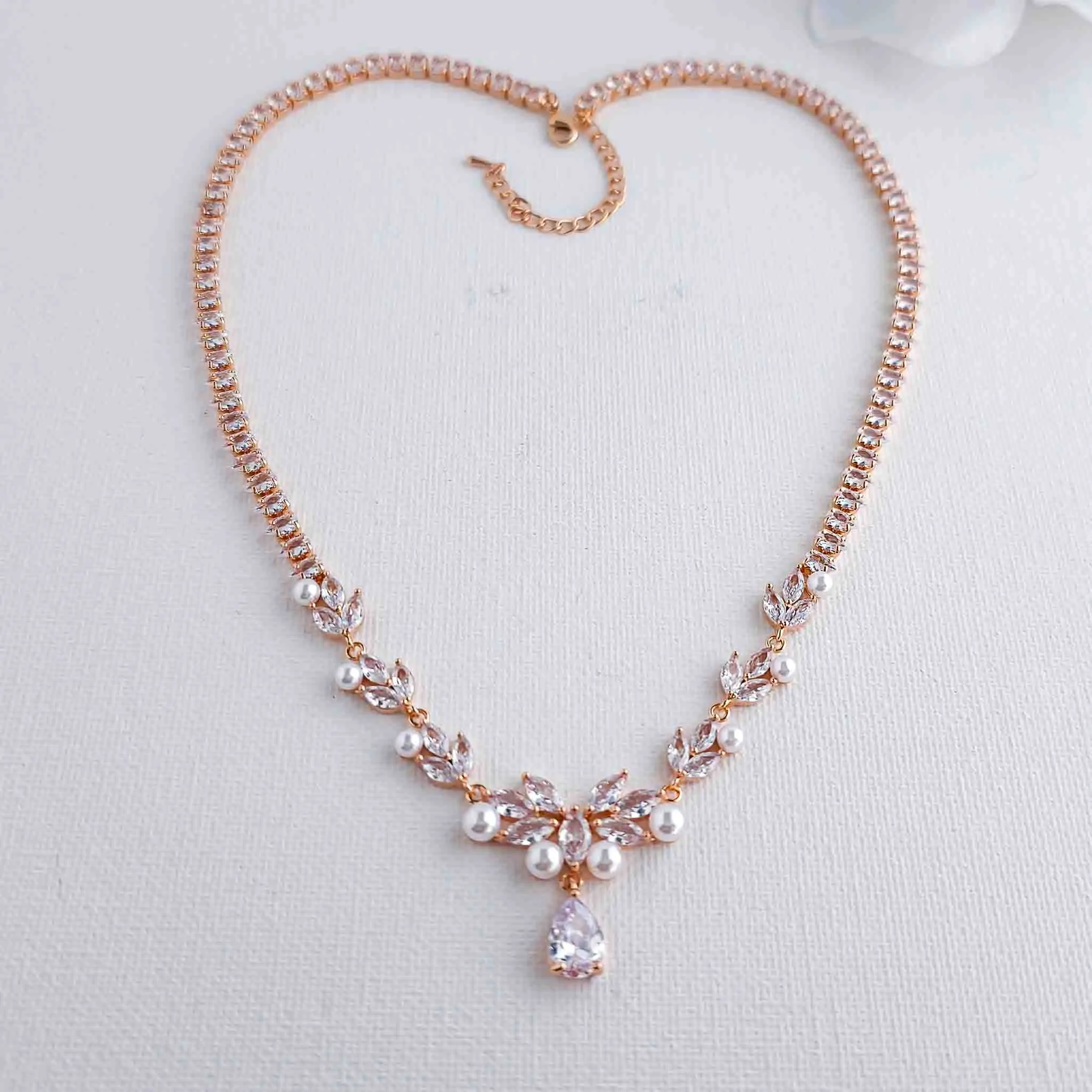 Pearl Wedding Jewelry Set of Necklace and Earrings-Jenna