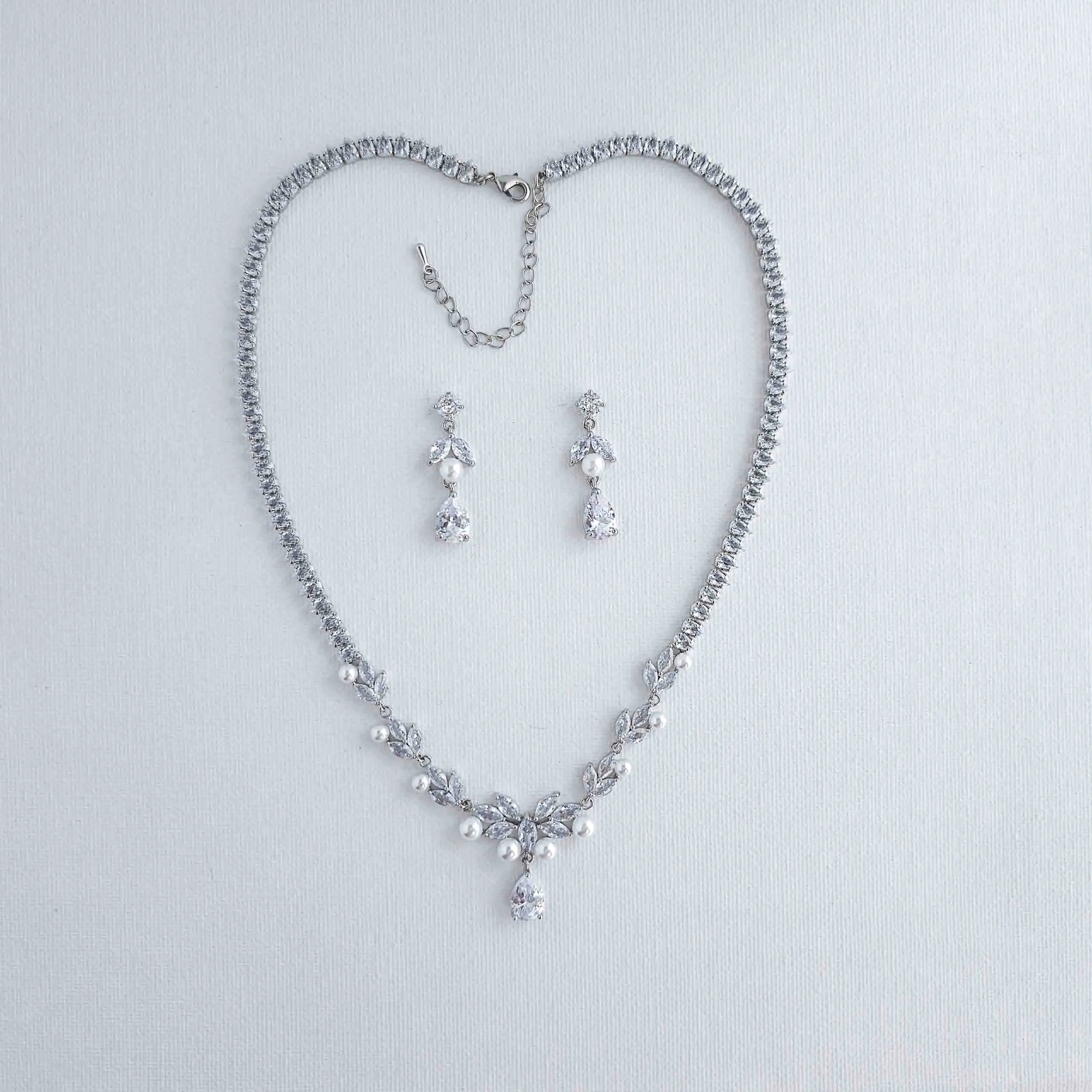 Pearl Wedding Jewelry Set of Necklace and Earrings-Jenna