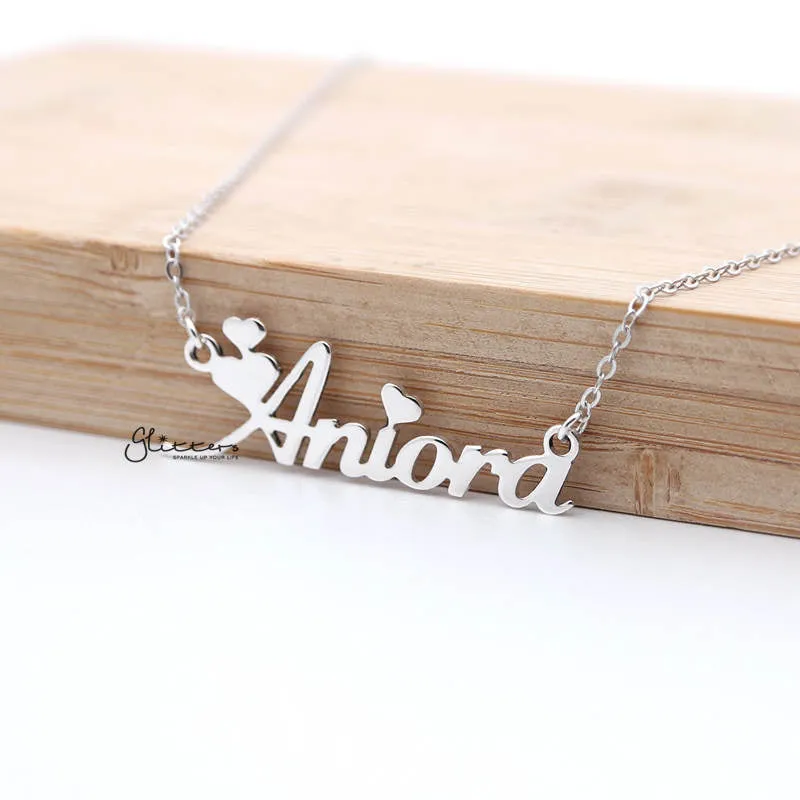 Personalised Sterling Silver Name Necklace-Heart Font