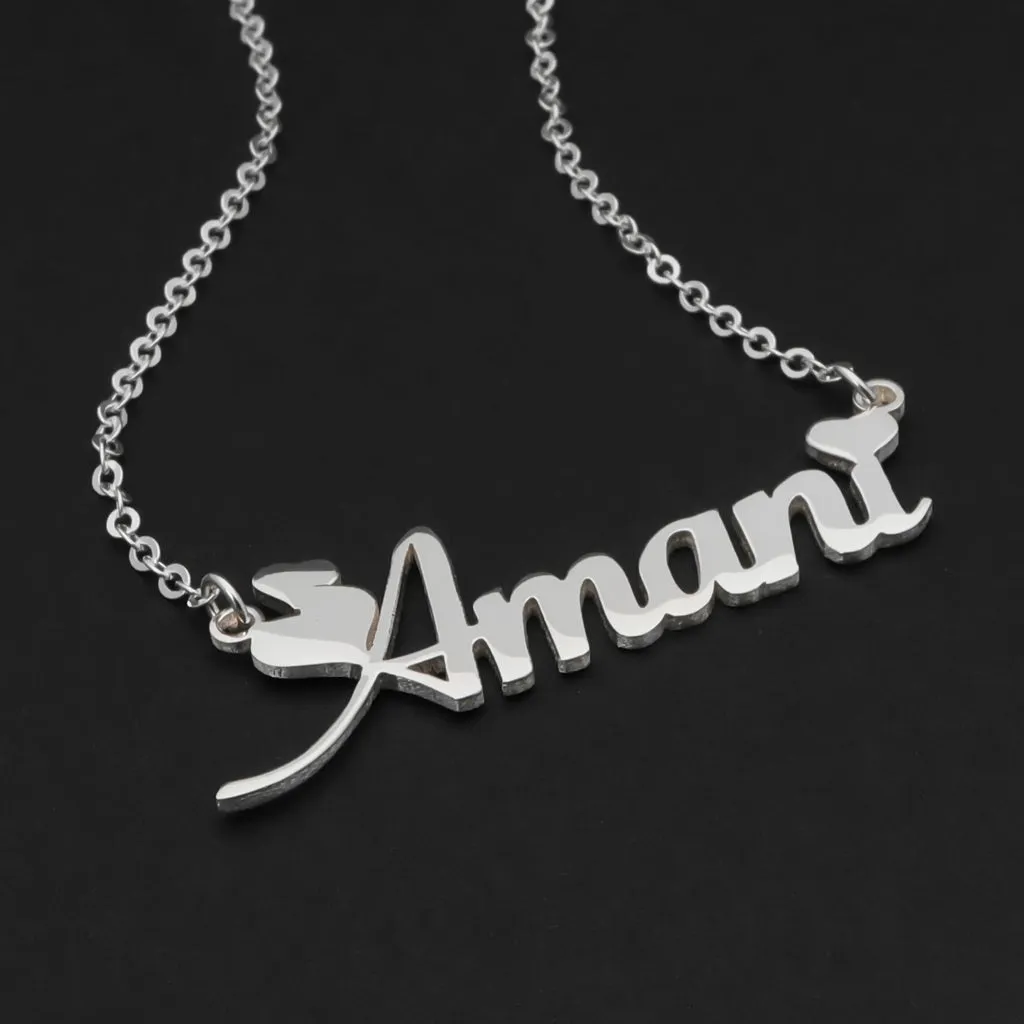 Personalised Sterling Silver Name Necklace-Heart Font