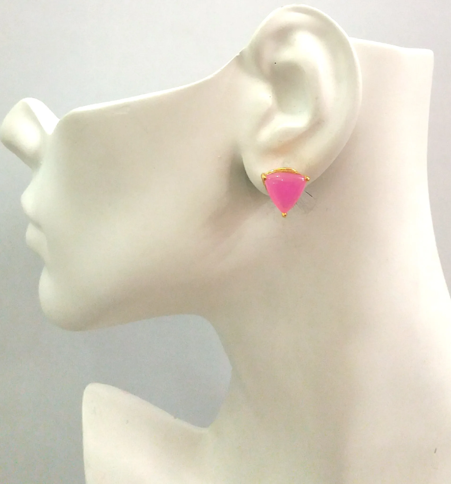 Pink Agate Stud with Green Agate and Blue Agate Detachble Twinset Earrings