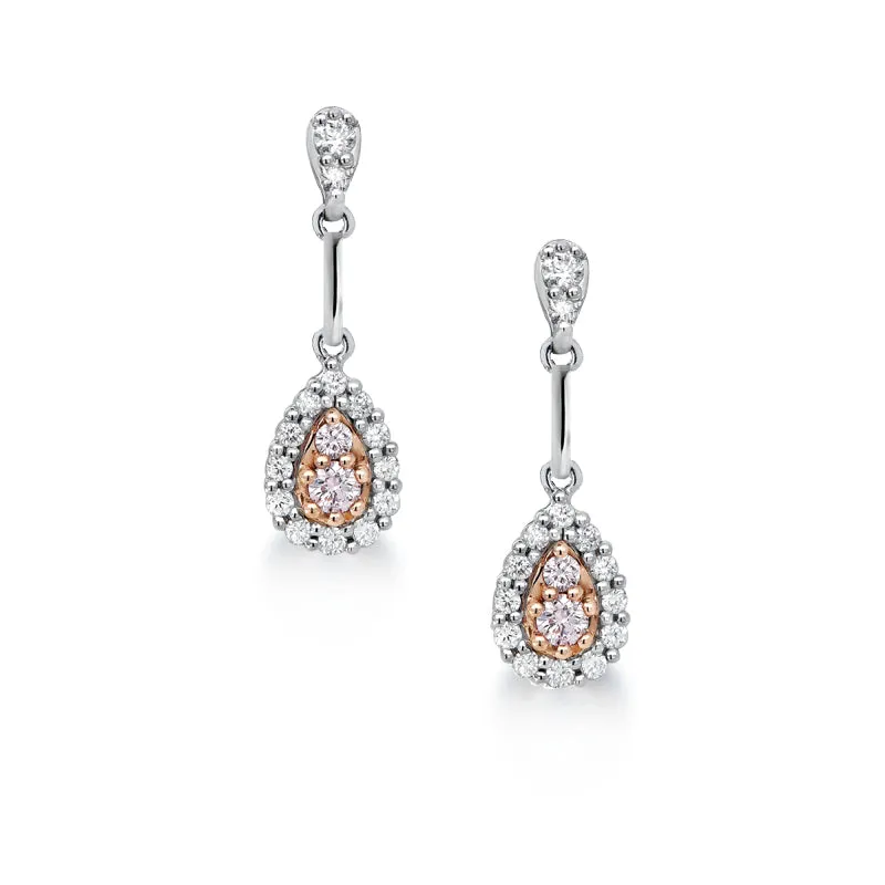 Pink Diamond Halo Drop Earrings