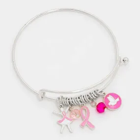 Pink Ribbon Breast Cancer Silver Bangle Bracelet