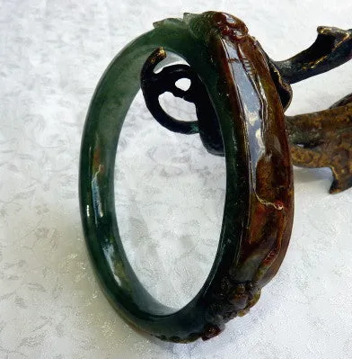 Powerful Person Burmese Jadeite Old Mine Lao Pit Bangle Bracelet Oval Shape Fits Like 59 mm (BB2976)