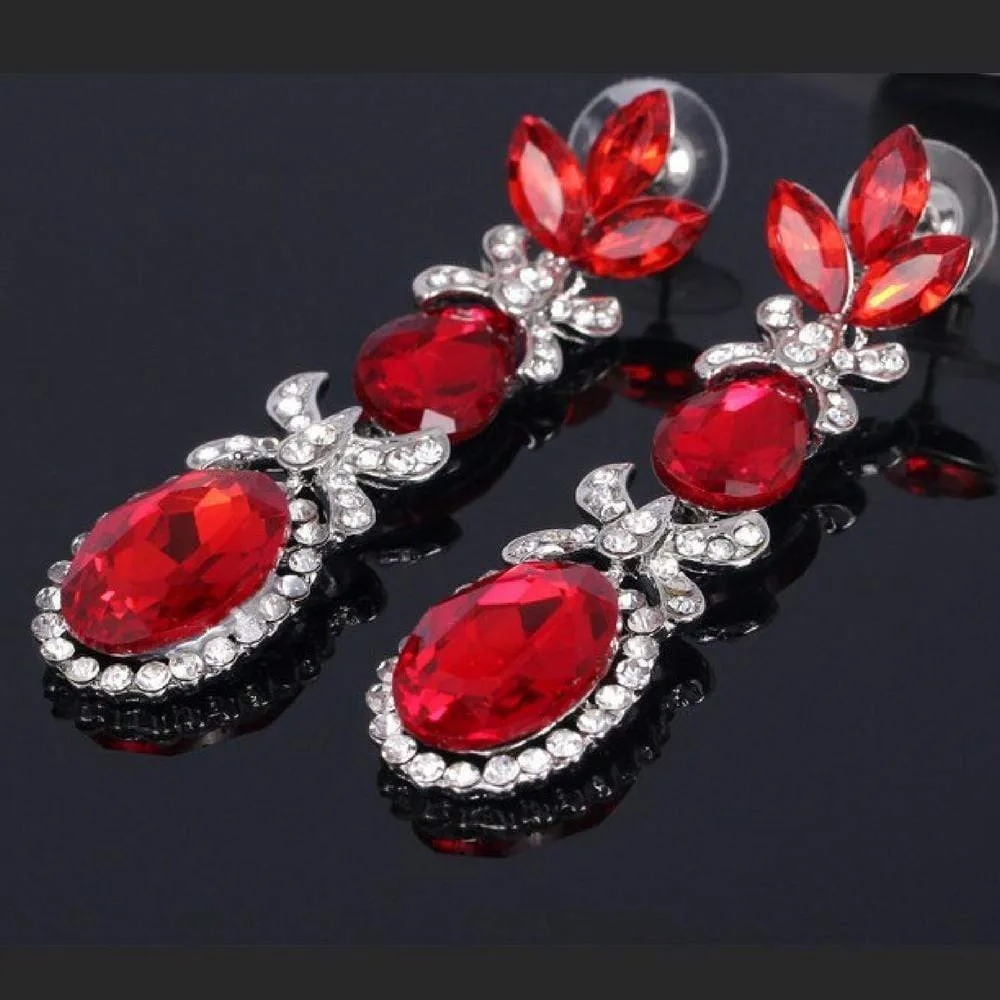 Queen of the Three Red Gem Statement Earrings