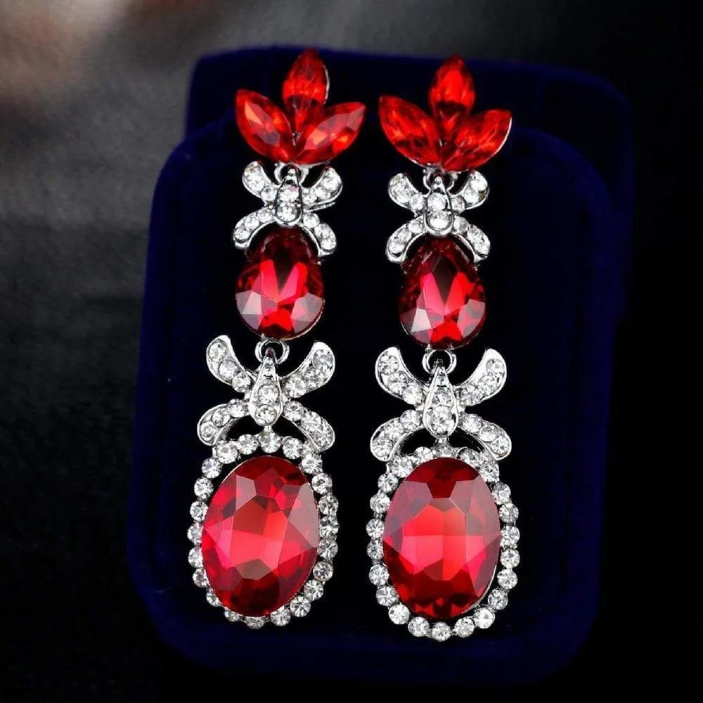 Queen of the Three Red Gem Statement Earrings