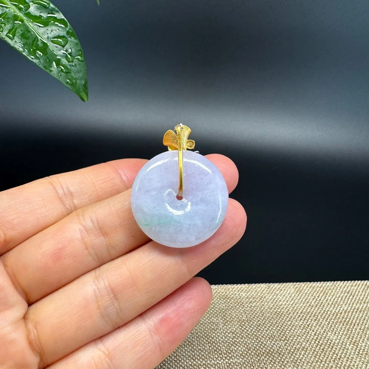 "Good Luck Button" Lavender Jadeite Jade Lucky KouKou Pendant With 18K Yellow Gold Bail