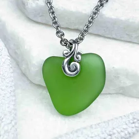 Radiant Kelly Green Sea Glass Heart Pendant | #1993