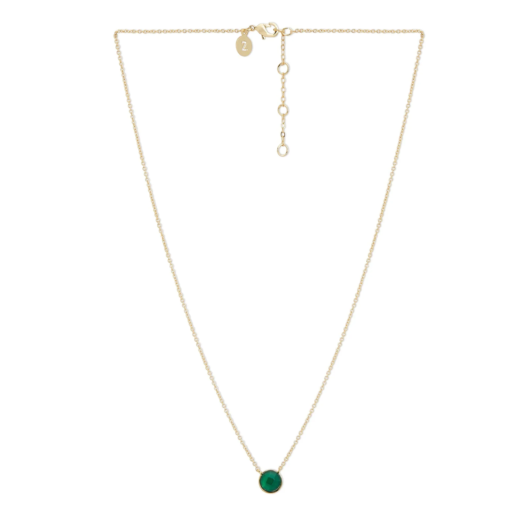 Real Gold Plated Gold Z Green Onyx Round Facet Necklace Gemstones