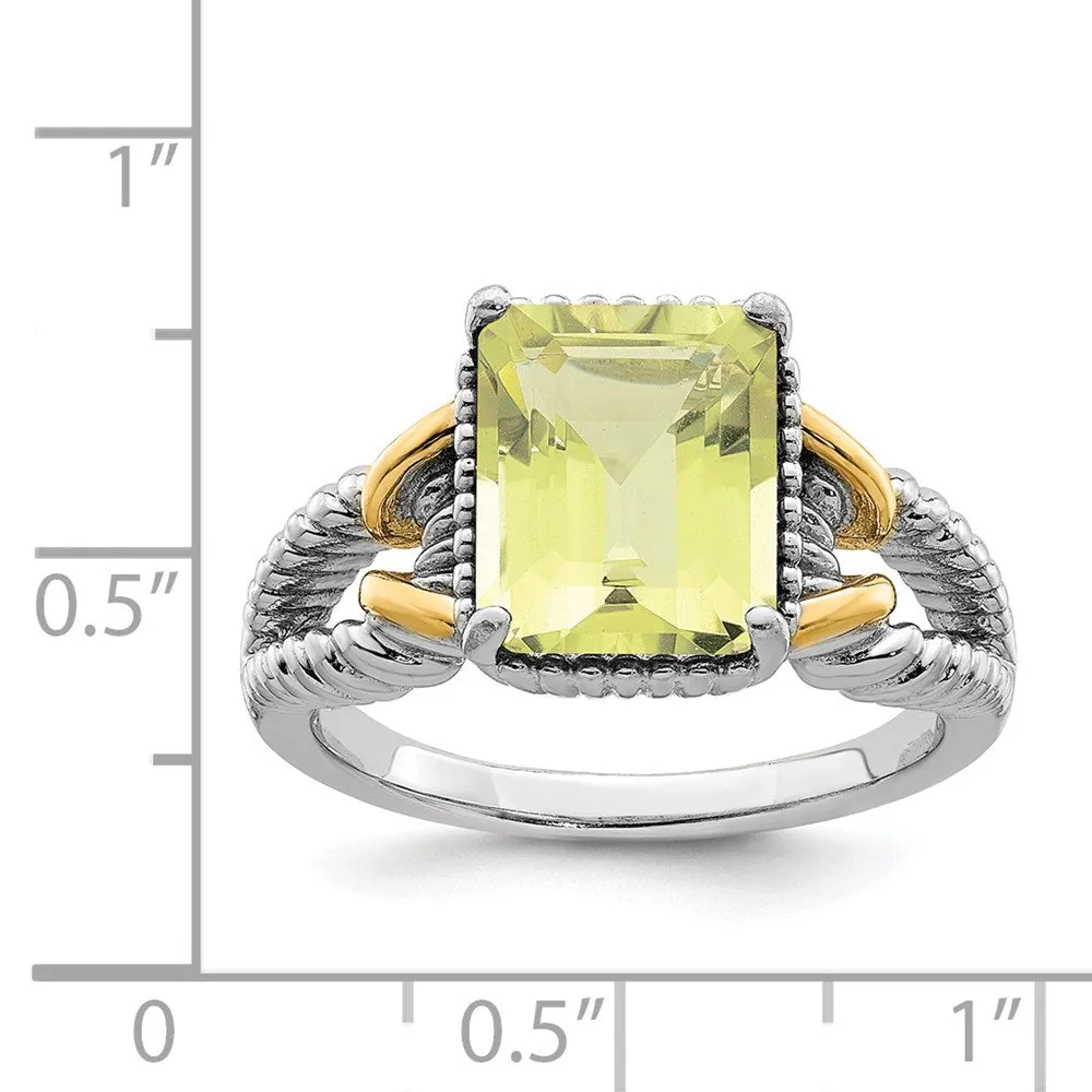 Rhodium w/ Flash Gold-plate Lemon Quartz Octagonal Ring in Sterling Silver