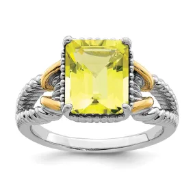 Rhodium w/ Flash Gold-plate Lemon Quartz Octagonal Ring in Sterling Silver