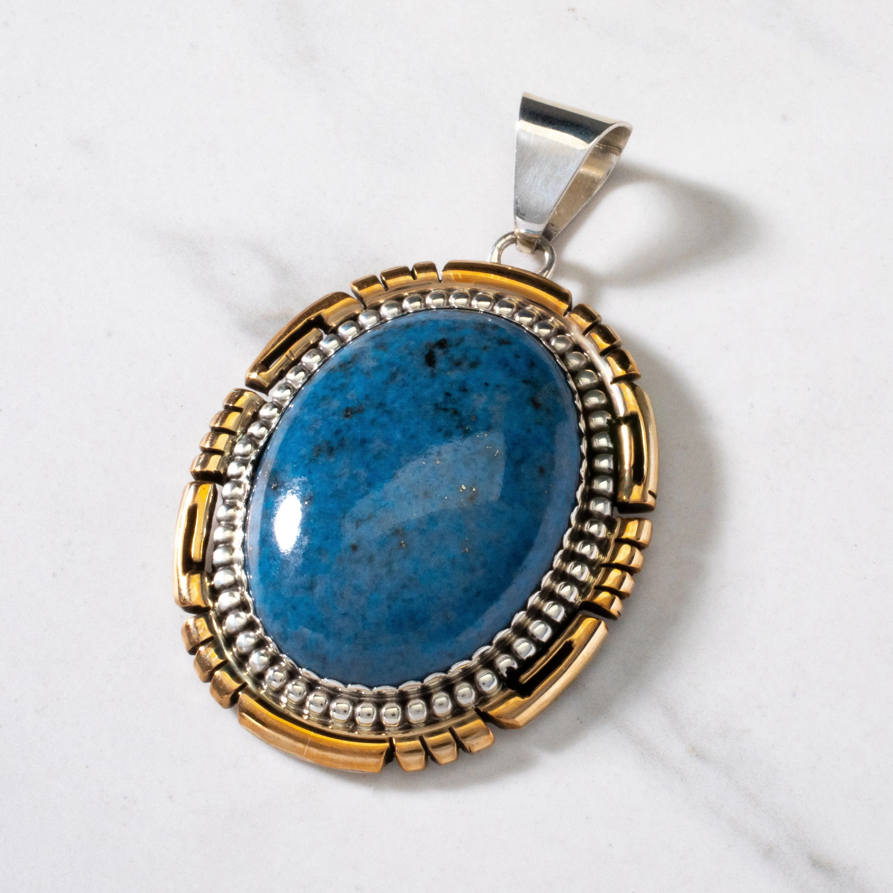 Richard Long Jr. Lapis Navajo USA Native American Made 925 Sterling Silver & 12K Gold Filled Pendant