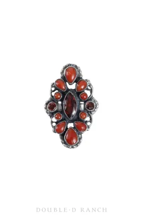 Ring, Cluster, Coral & Ruby Gemstones, Leo Feeney Hallmark, Contemporary, 1347