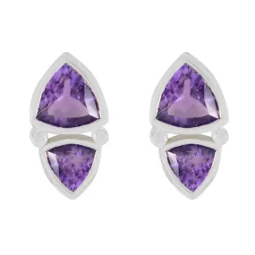 Riyo Arresting 925 Sterling Silver Earring For Girl Amethyst Earring Bezel Setting Purple Earring Stud Earring