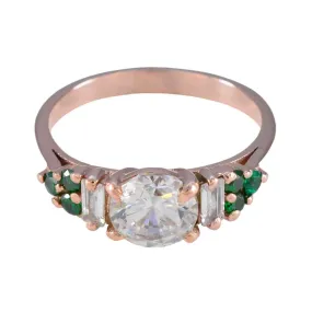 Riyo Dazzling Silver Ring With Rose Gold Plating Emerald CZ Stone Round Shape Prong Setting  Jewelry New Year Ring