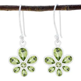 Riyo Genuine Gems multi shape Faceted Green Peridot Silver Earring Faishonable day gift