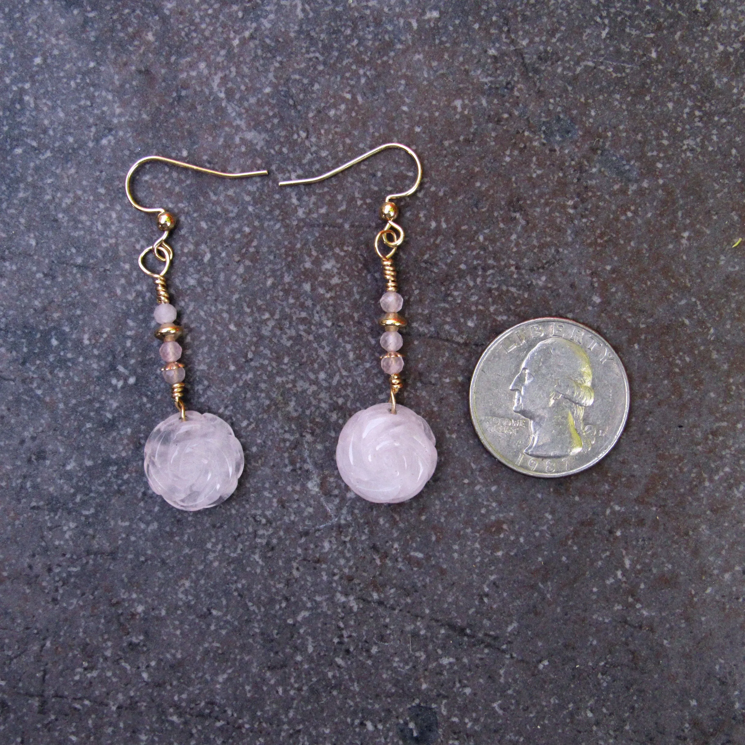 Rose Quartz gemstone and 14kt Gold Fill Drop Earrings