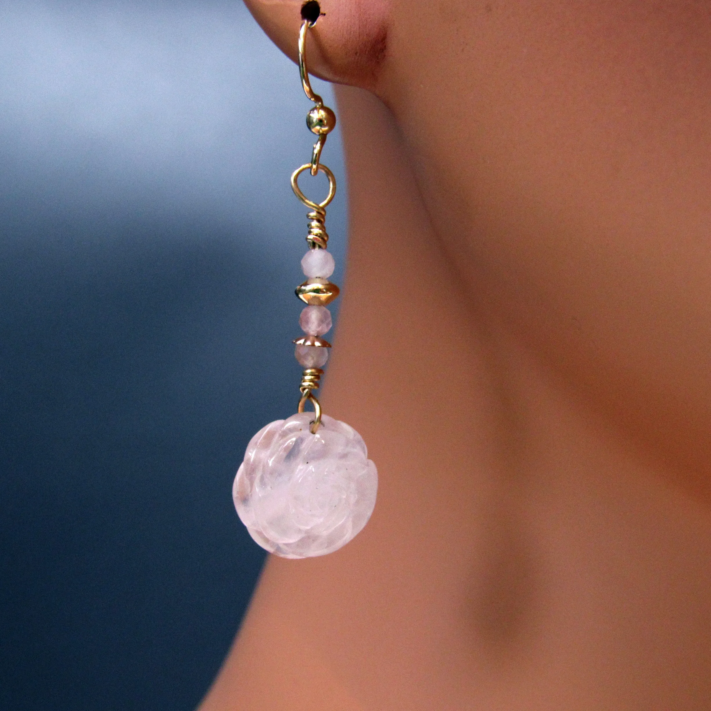 Rose Quartz gemstone and 14kt Gold Fill Drop Earrings