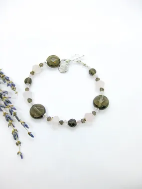 Rose Quartz Smoky Quartz Bracelet - b336