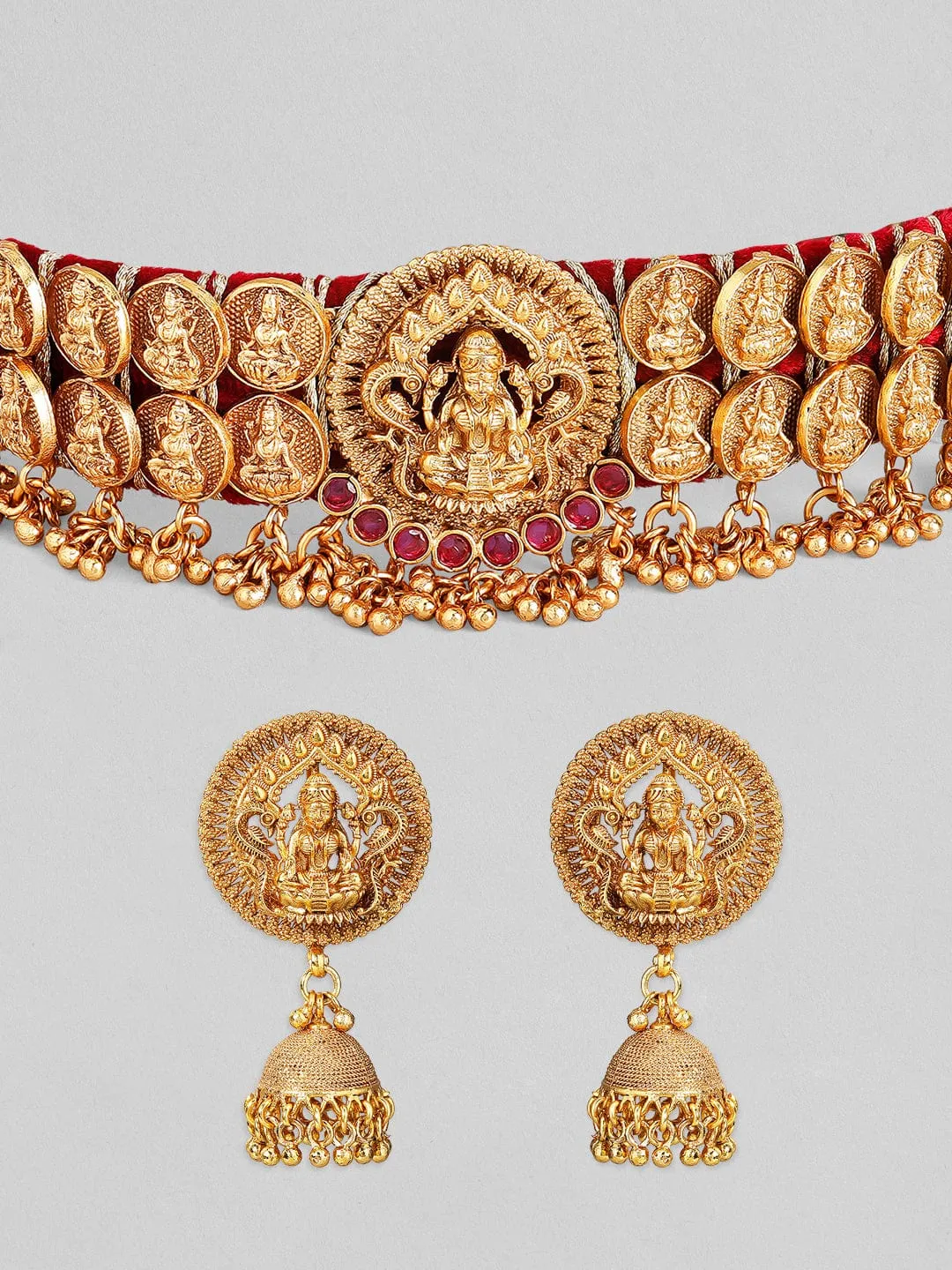 Rubans Gold Plated Pink Stone Studded Gold Hangings Goddess Choker Set.