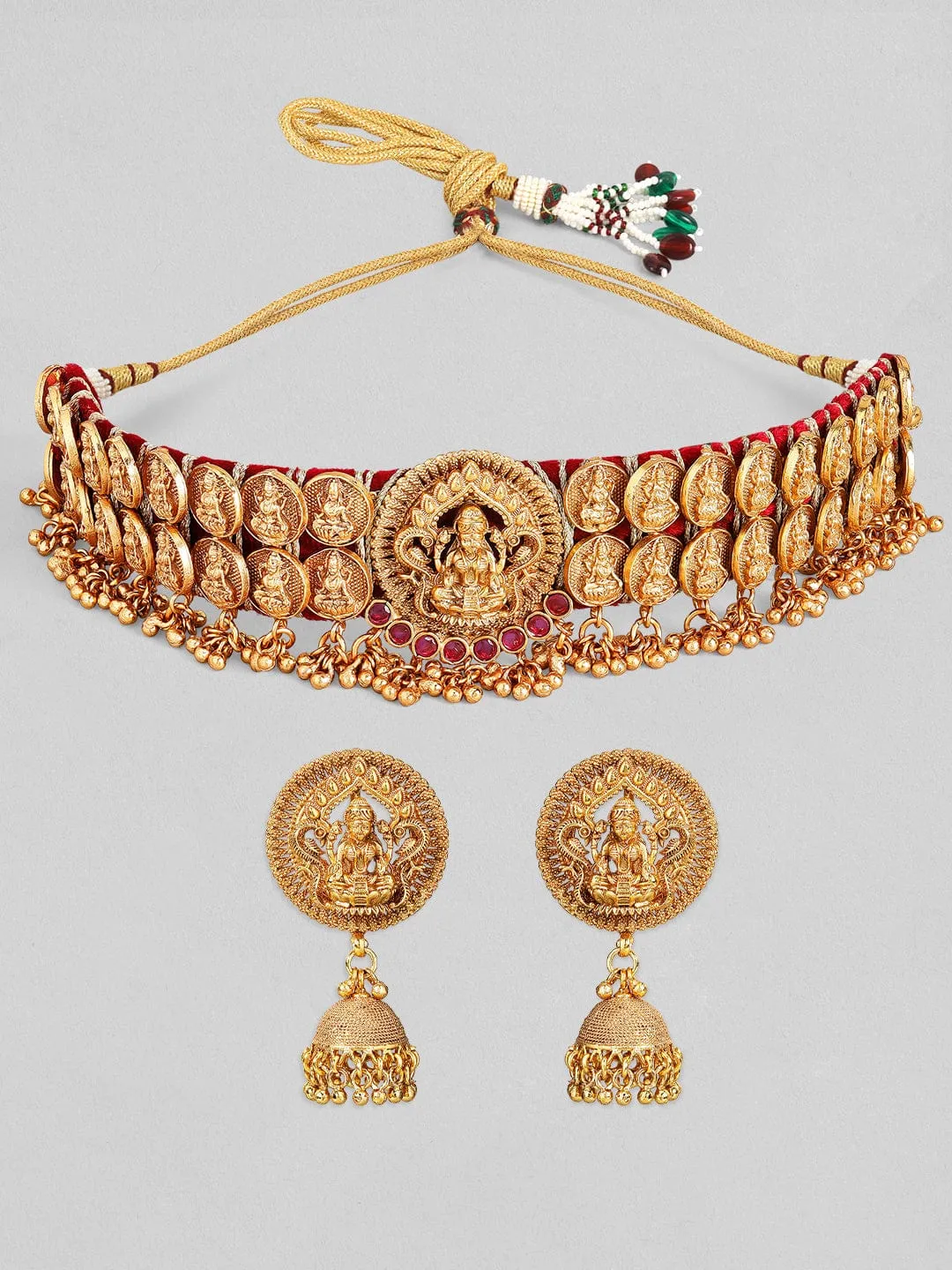 Rubans Gold Plated Pink Stone Studded Gold Hangings Goddess Choker Set.