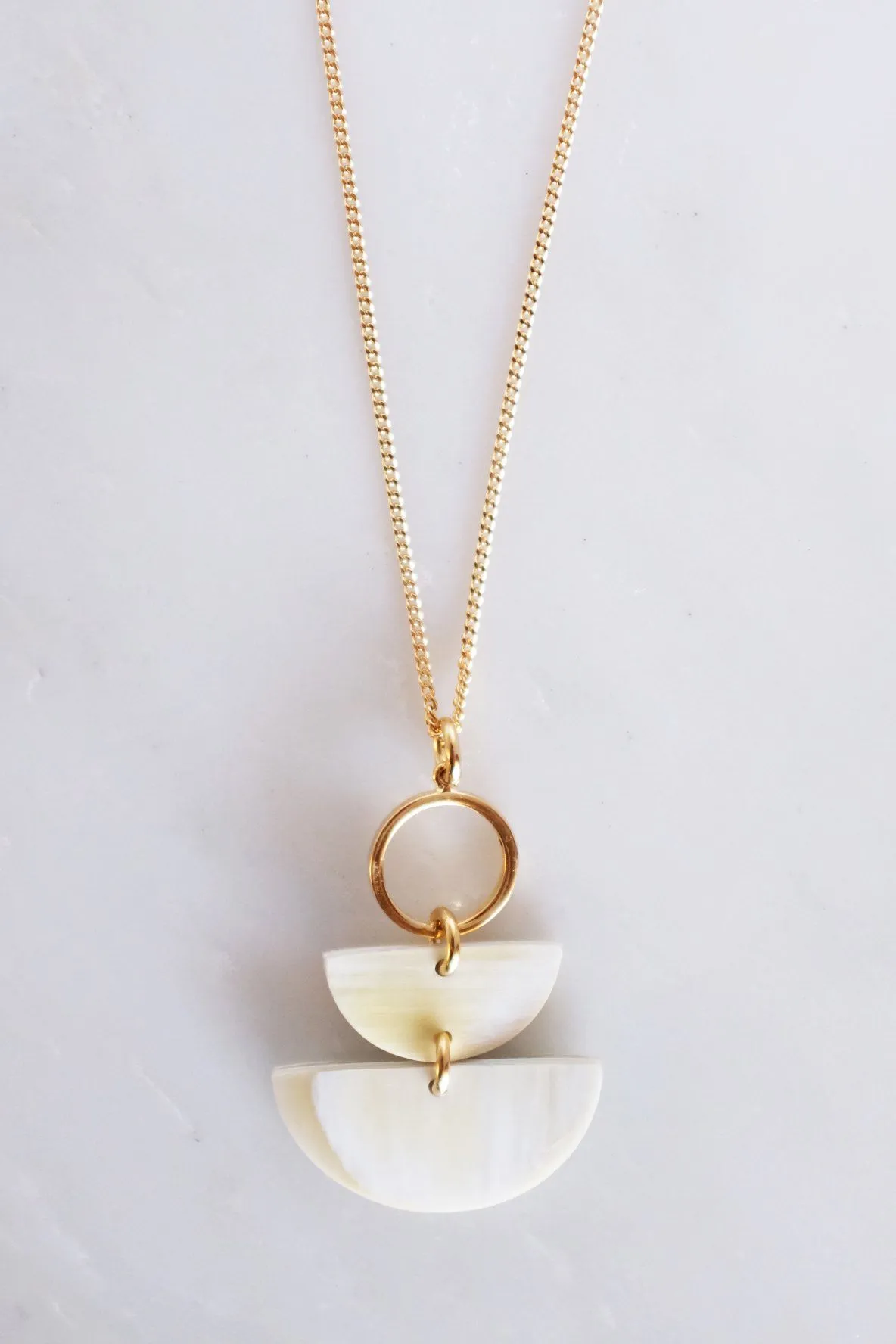 Saigon II Geo Buffalo Horn Long Pendant Necklace