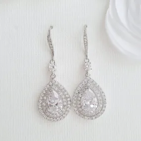 Silver Ear Hook Dangle Earrings for Weddings in CZ Crystal-Joni