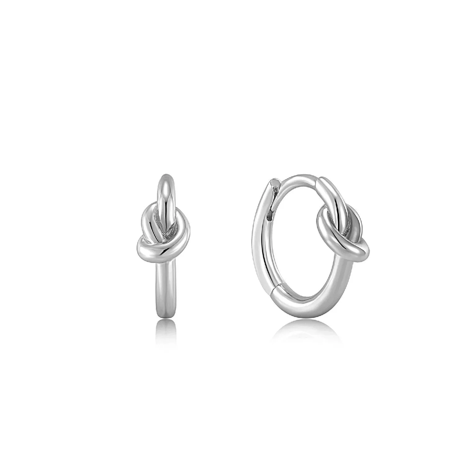 Silver Knot Huggie Hoop Earrings