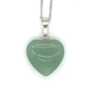 Silver Plated Love Heart Shape Green Aventurine Stone Pendant Necklace