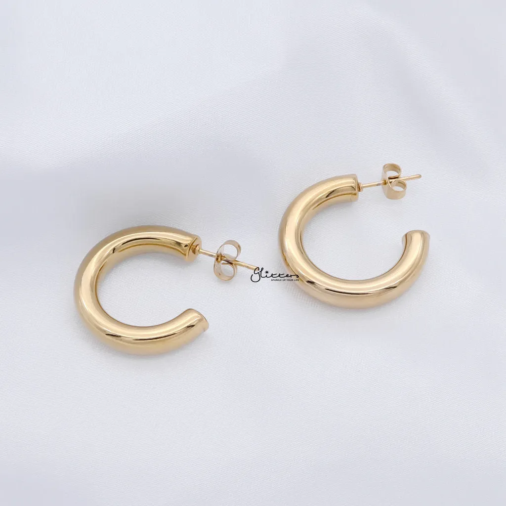 Stainless Steel Thick Tube Hoop Earrings - Gold