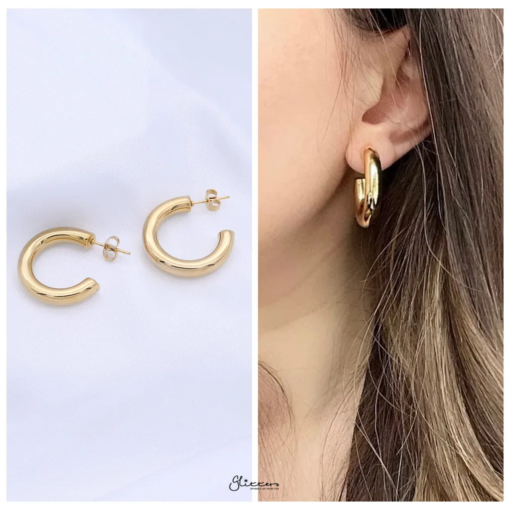 Stainless Steel Thick Tube Hoop Earrings - Gold