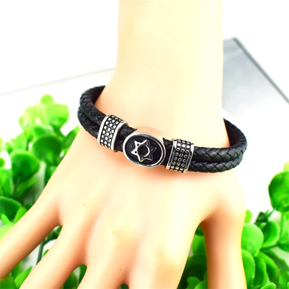 Star of David Multilayer Leather Stainless Steel Bracelet