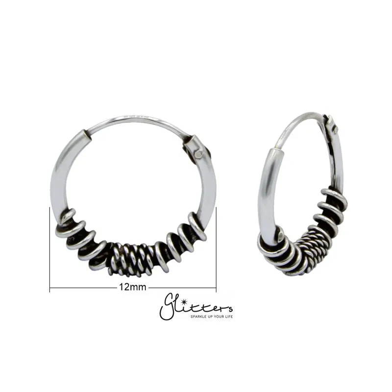 Sterling Silver Bali Hoop Sleeper Earrings - 12mm - SSE0233