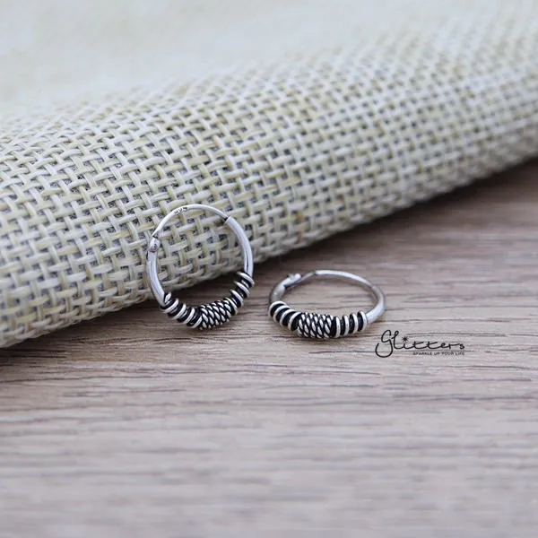 Sterling Silver Bali Hoop Sleeper Earrings - 12mm - SSE0233