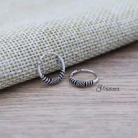 Sterling Silver Bali Hoop Sleeper Earrings - 12mm - SSE0233