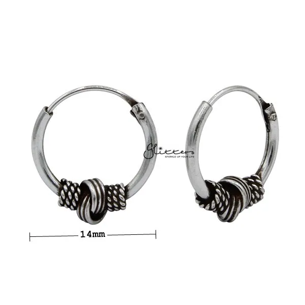 Sterling Silver Bali Hoop Sleeper Earrings - 14mm - SSE0312