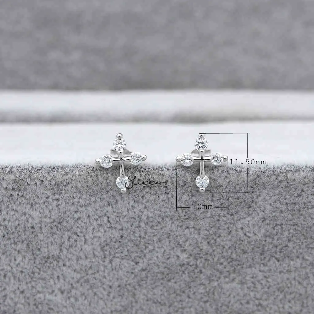 Sterling Silver Cross with 4 Cubic Zirconia Stud Earrings