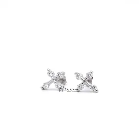 Sterling Silver Cross with 4 Cubic Zirconia Stud Earrings