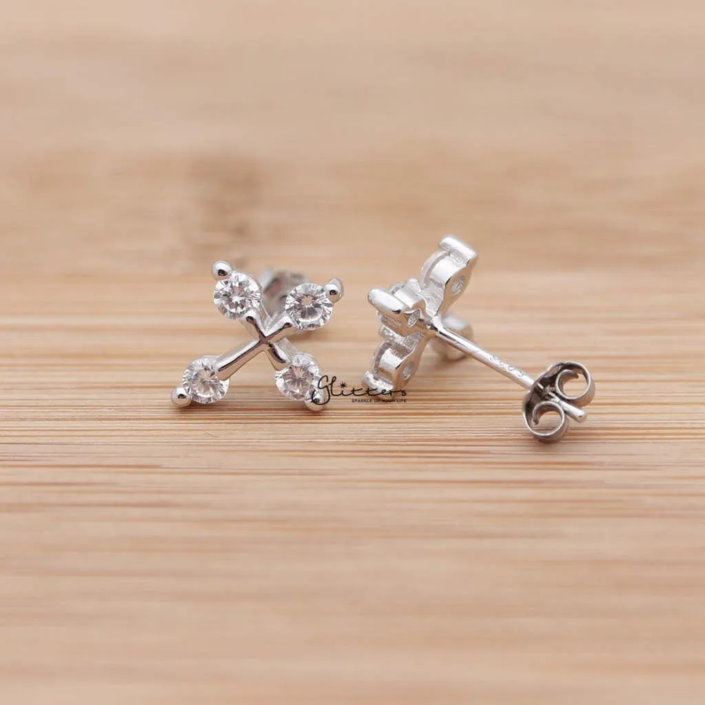 Sterling Silver Cross with 4 Cubic Zirconia Stud Earrings