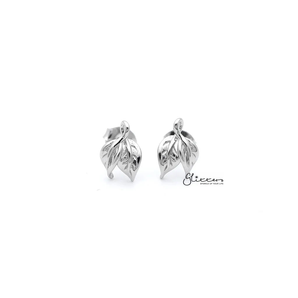 Sterling Silver Leaves Women's Stud Earrings