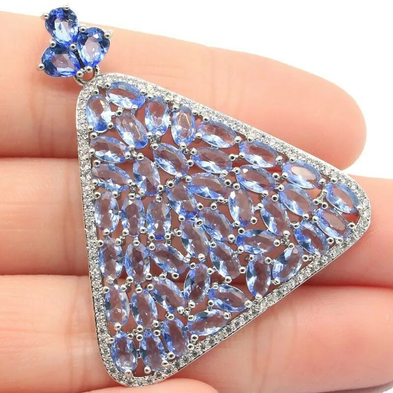 Sterling Silver Violet Blue Created Tanzanite Pendant Necklace 18