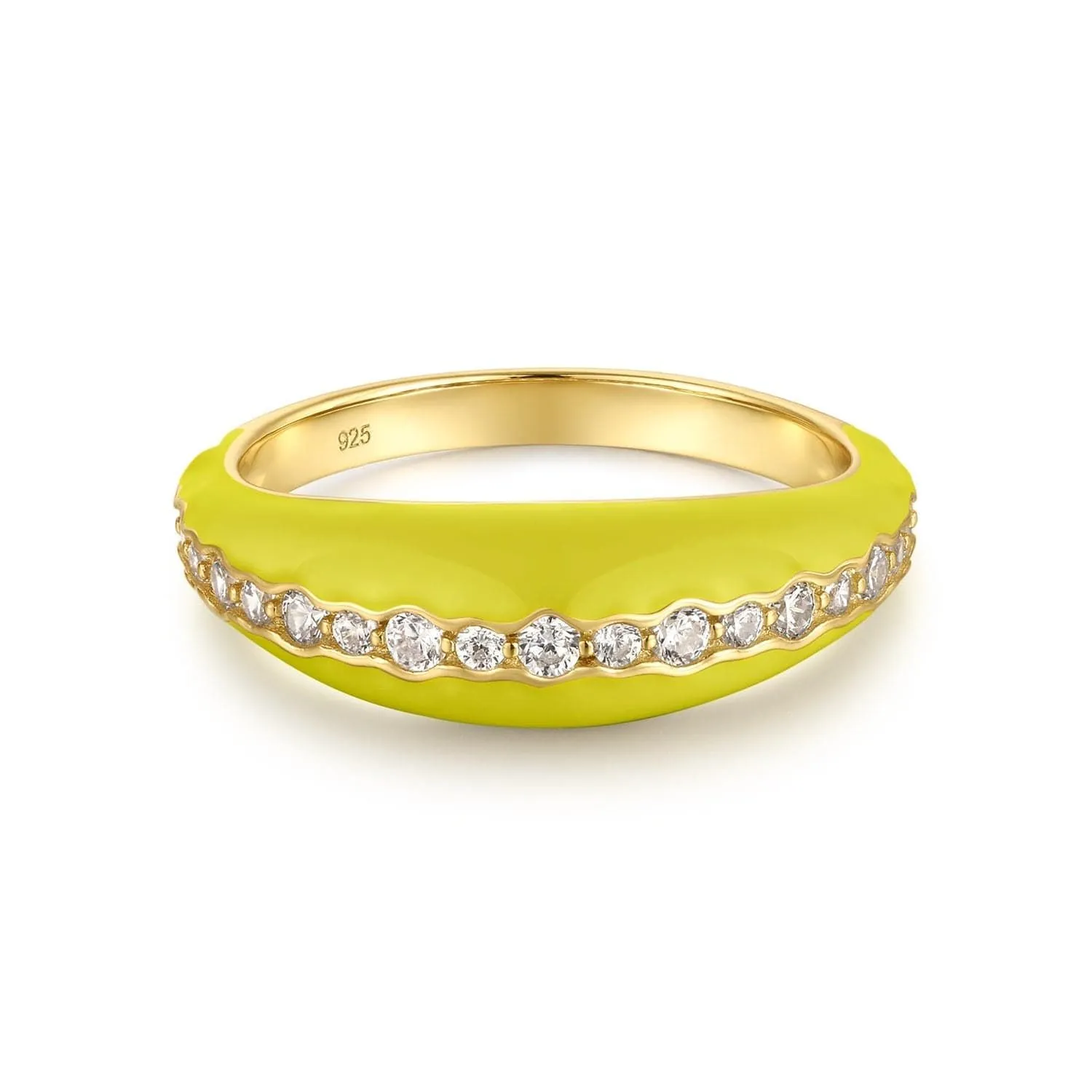 TAPERED YELLOW ENAMEL & CZ CHANNEL RING