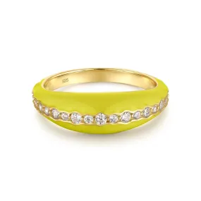 TAPERED YELLOW ENAMEL & CZ CHANNEL RING