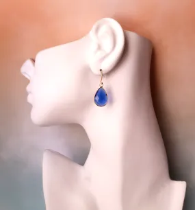 Teardrop Cobalt Blue Glass Single Drop Hook Earrings