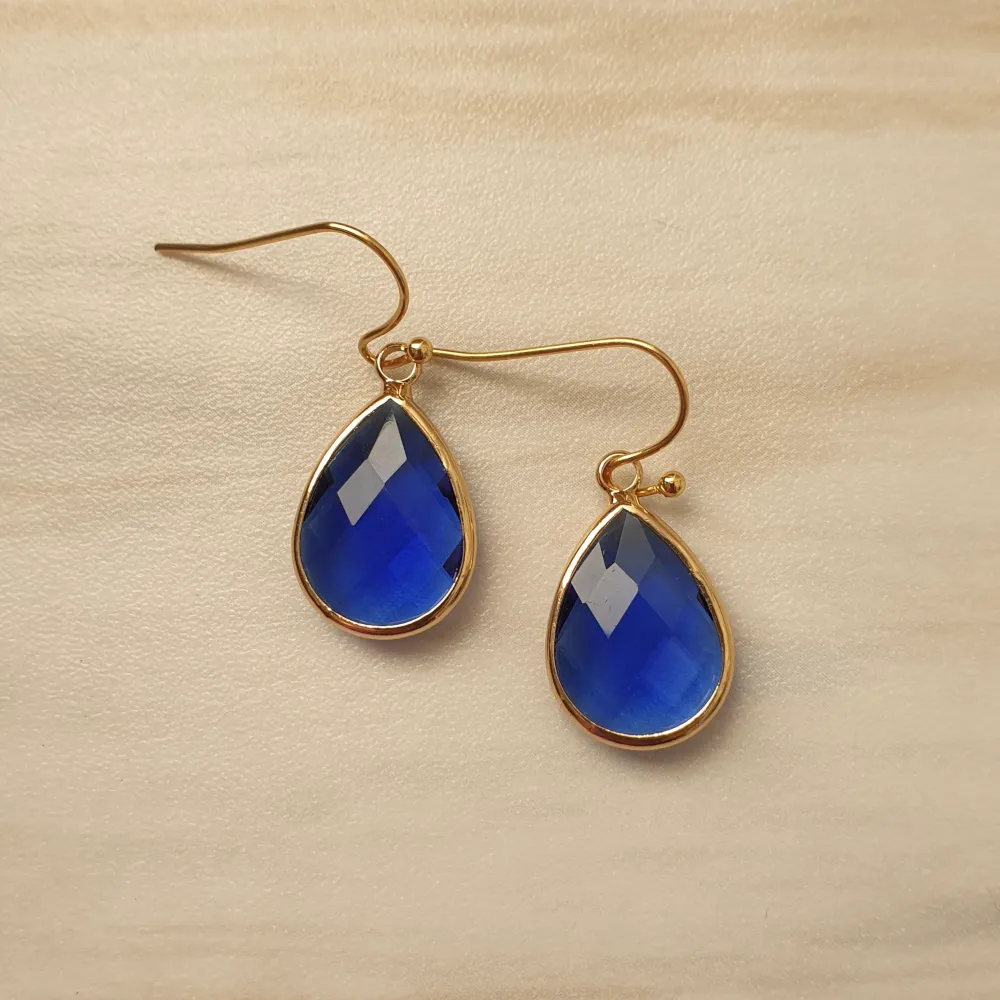 Teardrop Cobalt Blue Glass Single Drop Hook Earrings