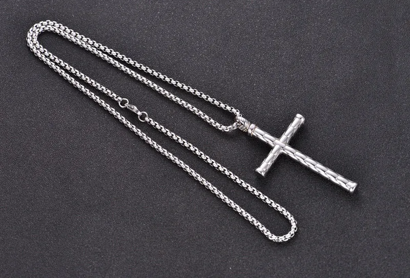 Textured Stainless Steel Cross Pendant Minimalist Necklace