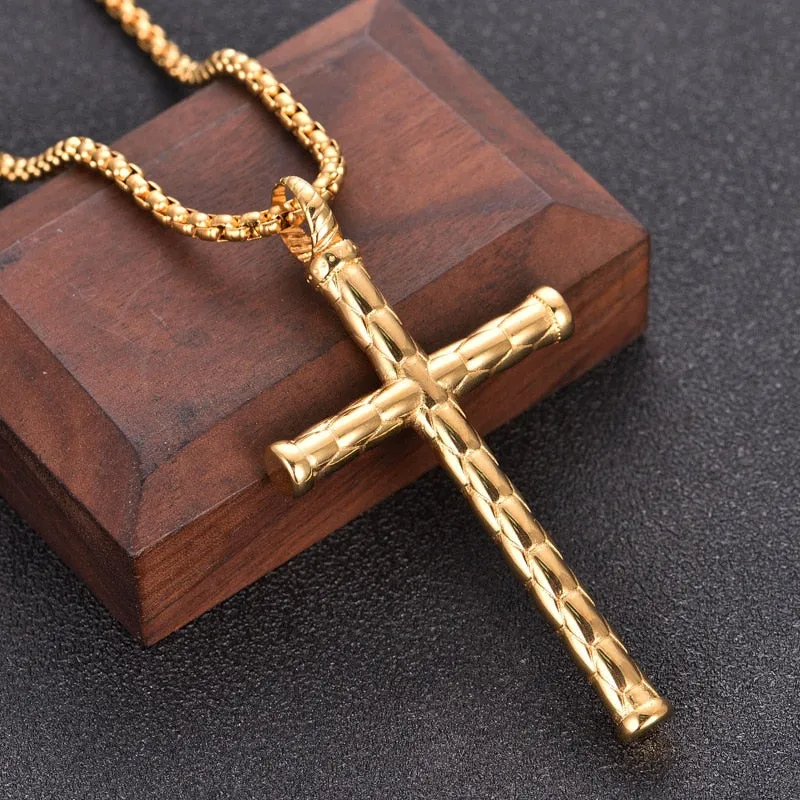 Textured Stainless Steel Cross Pendant Minimalist Necklace