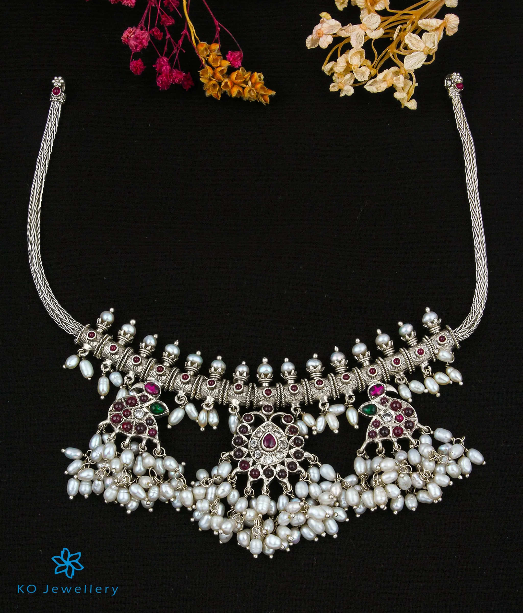 The Kaivalya Silver Peacock Guttapusalu Necklace