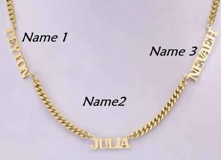 Three Name Necklace w/ Cuban Chain