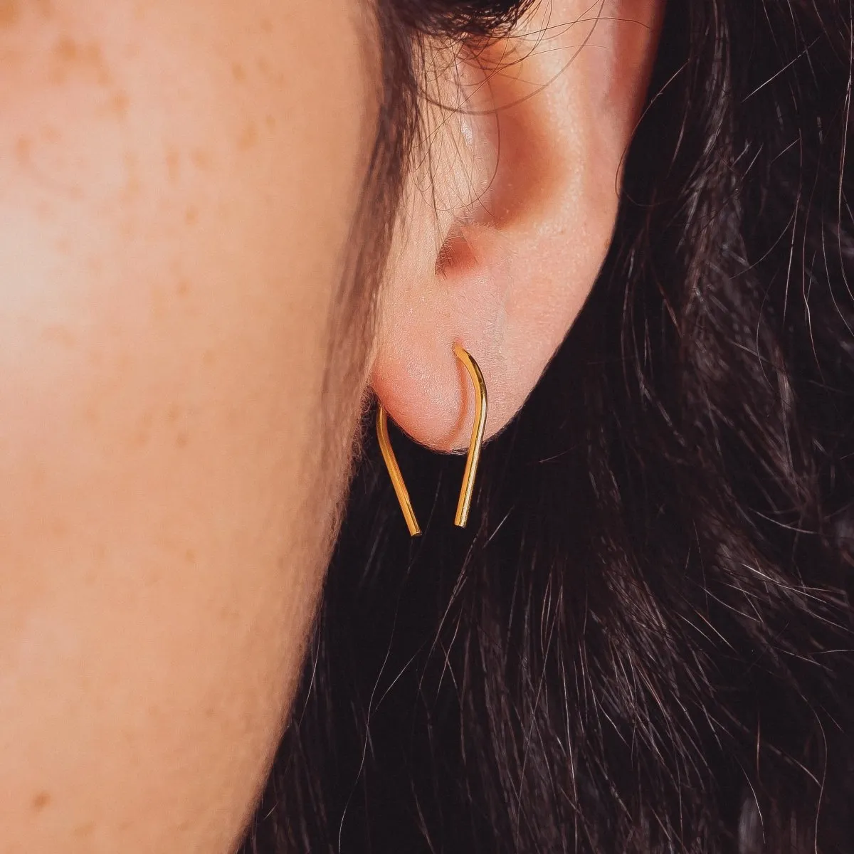 Tiny Horseshoe Pull Through Hoop Earrings